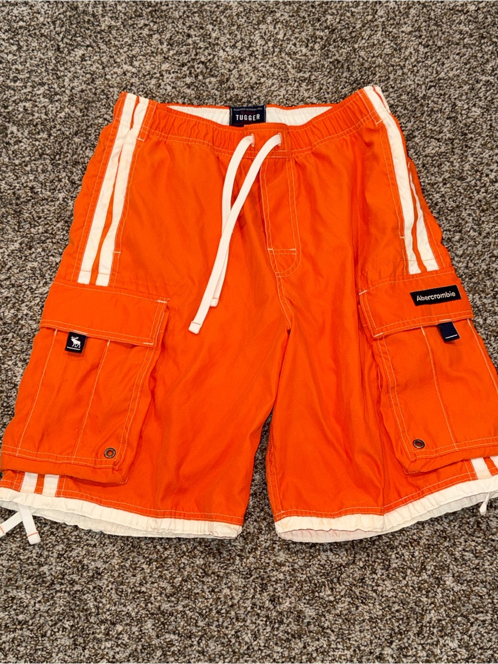 Abercrombie Fitch Tugger Shorts Mens Medium 30 Orange Y2K VTG 90s Swim